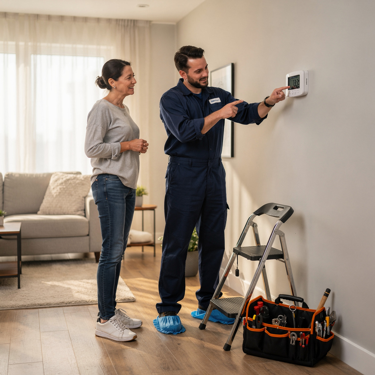 Thermostat installation service scene